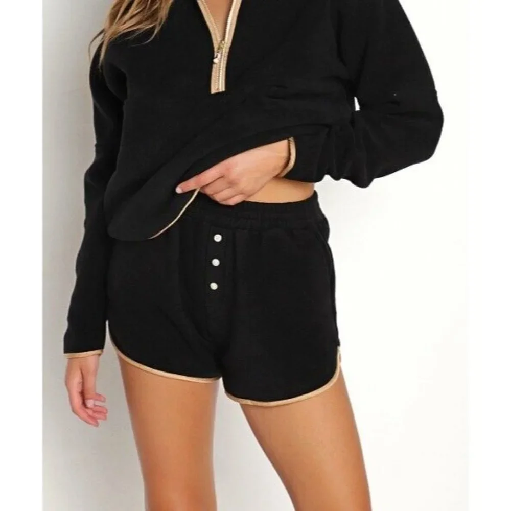 Donni Polar Fleece Shorts sz XL Jet Black/Camel Women's NWT Lounge Sweat-shorts